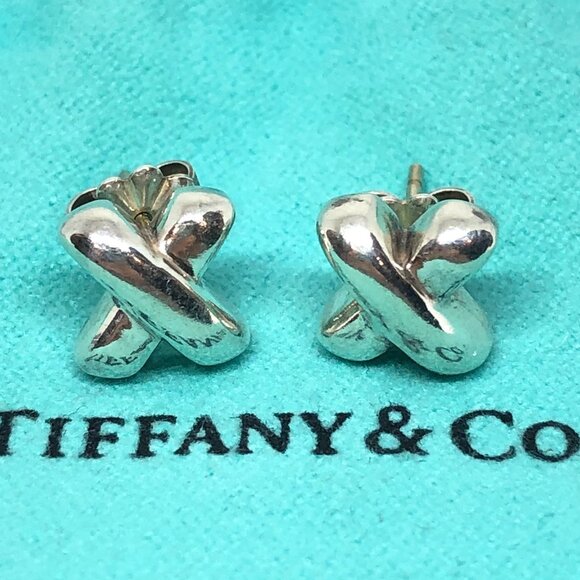 Tiffany Sterling Silver Signature X Stud Earrings w/ Pouch